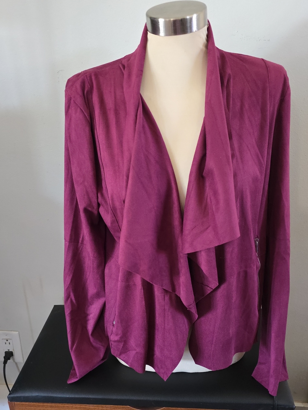 Women's Draped Open-Front Blazer in Berry